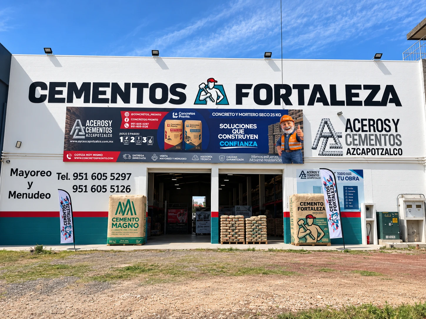 Fachada de Aceros y Cementos en Pachuca